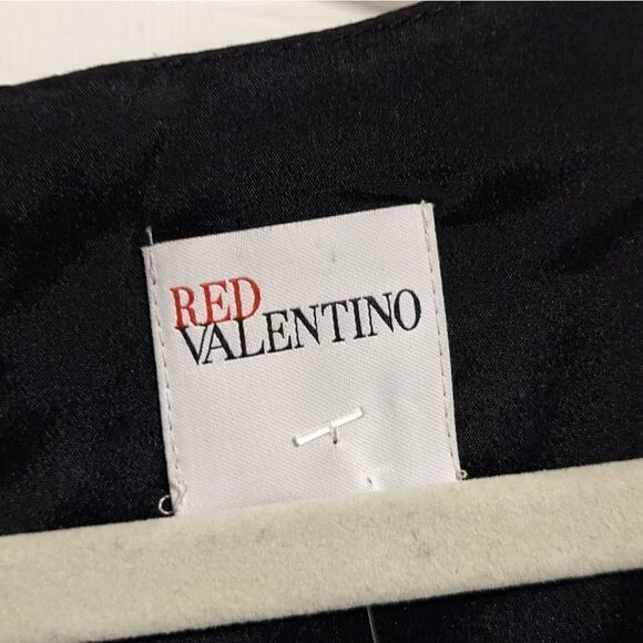 Red Valentino Ruffle Black Dress Midi Virgin Wool Blend - Picture 4 of 9